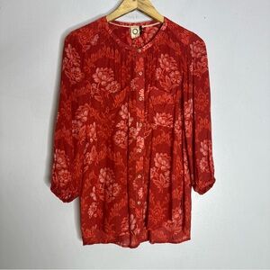 Anthropologie Akemi + Kin Rust Floral Red Button‎ Down Blouse Top Small CP